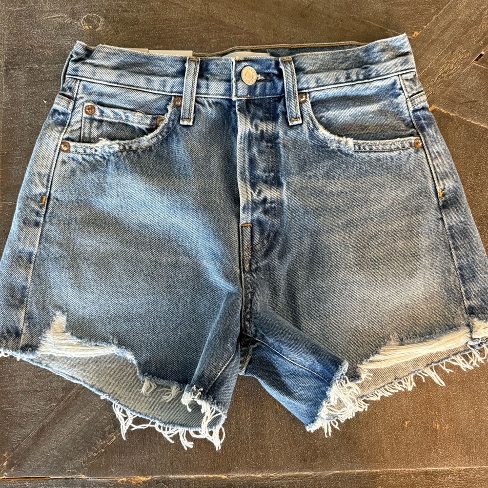 NEW Agolde Womens Size 23 Parker Long Denim Shorts Cut Off Distressed ButtonFly - Picture 9 of 10